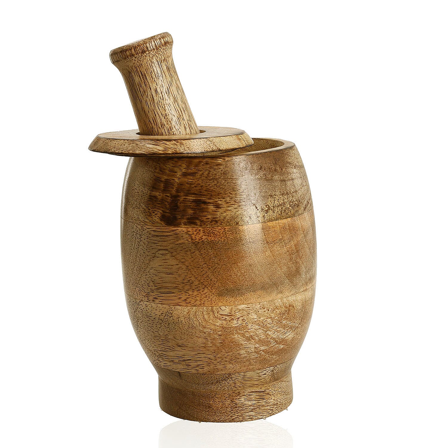 Wooden Mortar and Pestle with Lid Kitchen Set (Size 15x10 cm) - Natural Brown