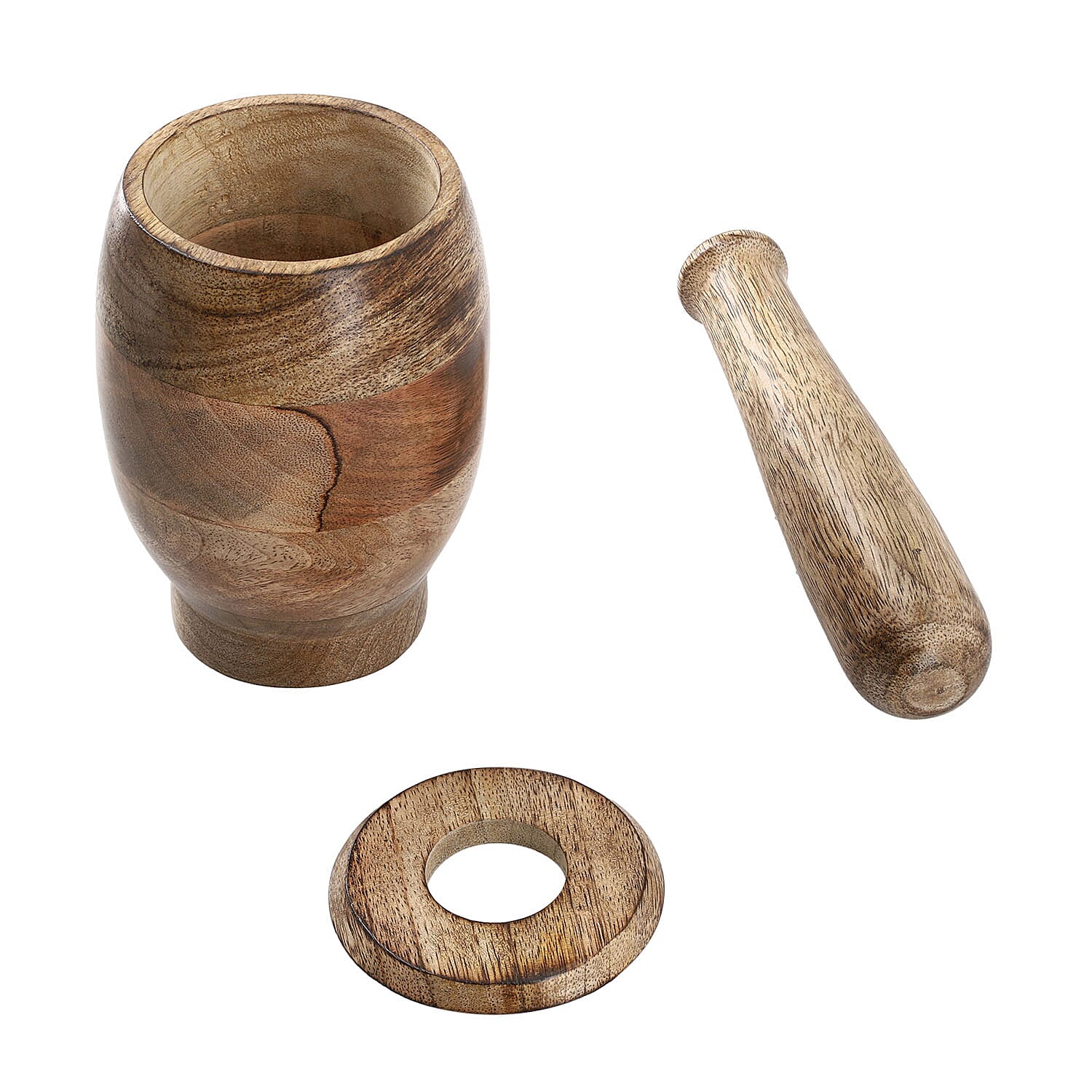 Wooden Mortar and Pestle with Lid Kitchen Set (Size 15x10 cm) - Natural Brown