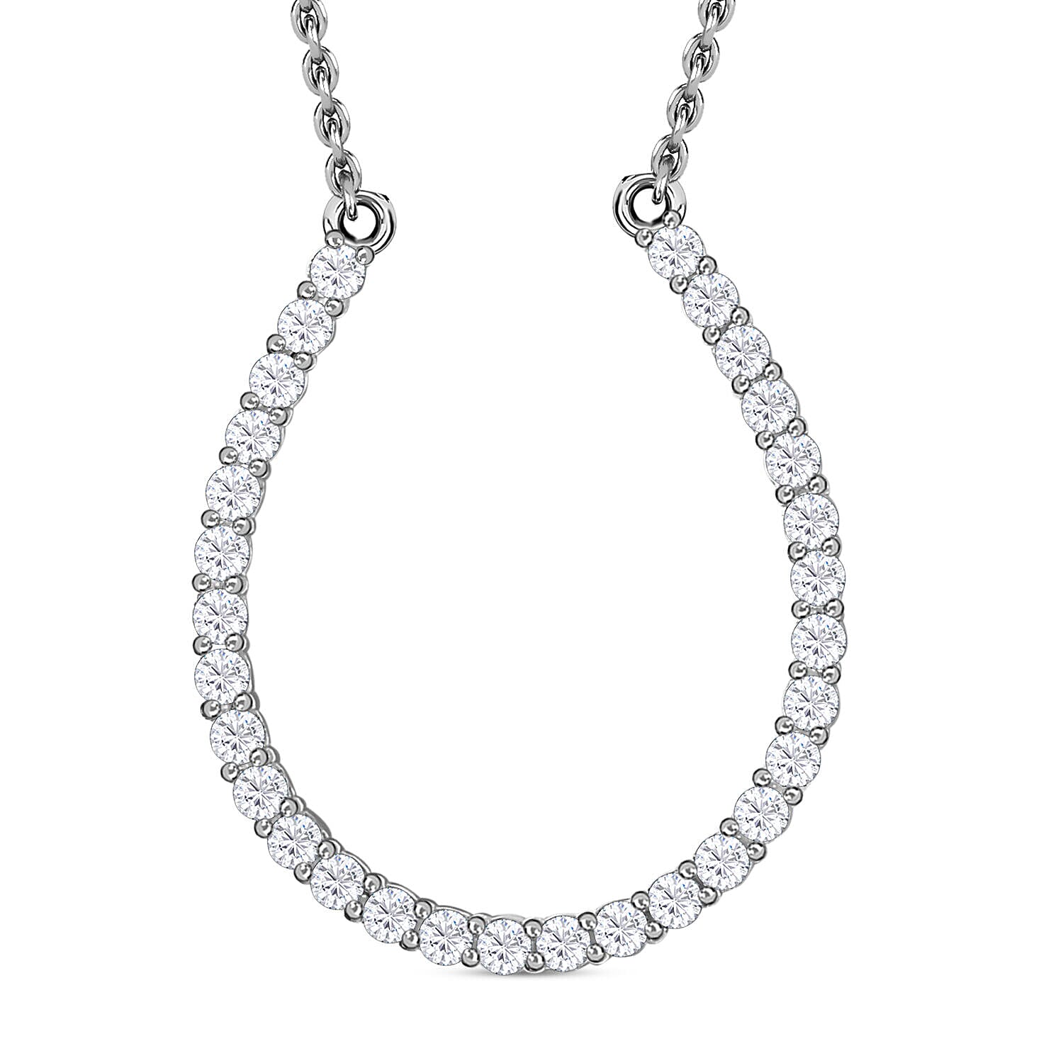 CZ Sterling Silver Horseshoe Necklace (Size 18) 1.89 Ct