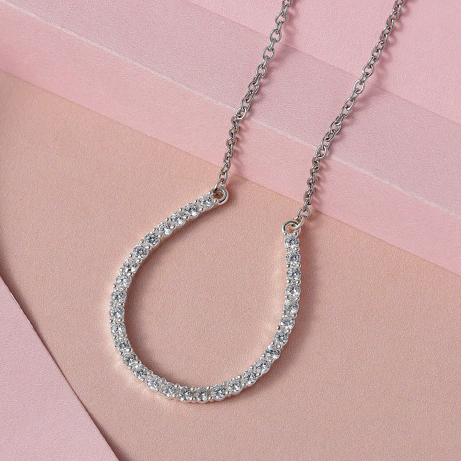 CZ Sterling Silver Horseshoe Necklace (Size 18) 1.89 Ct