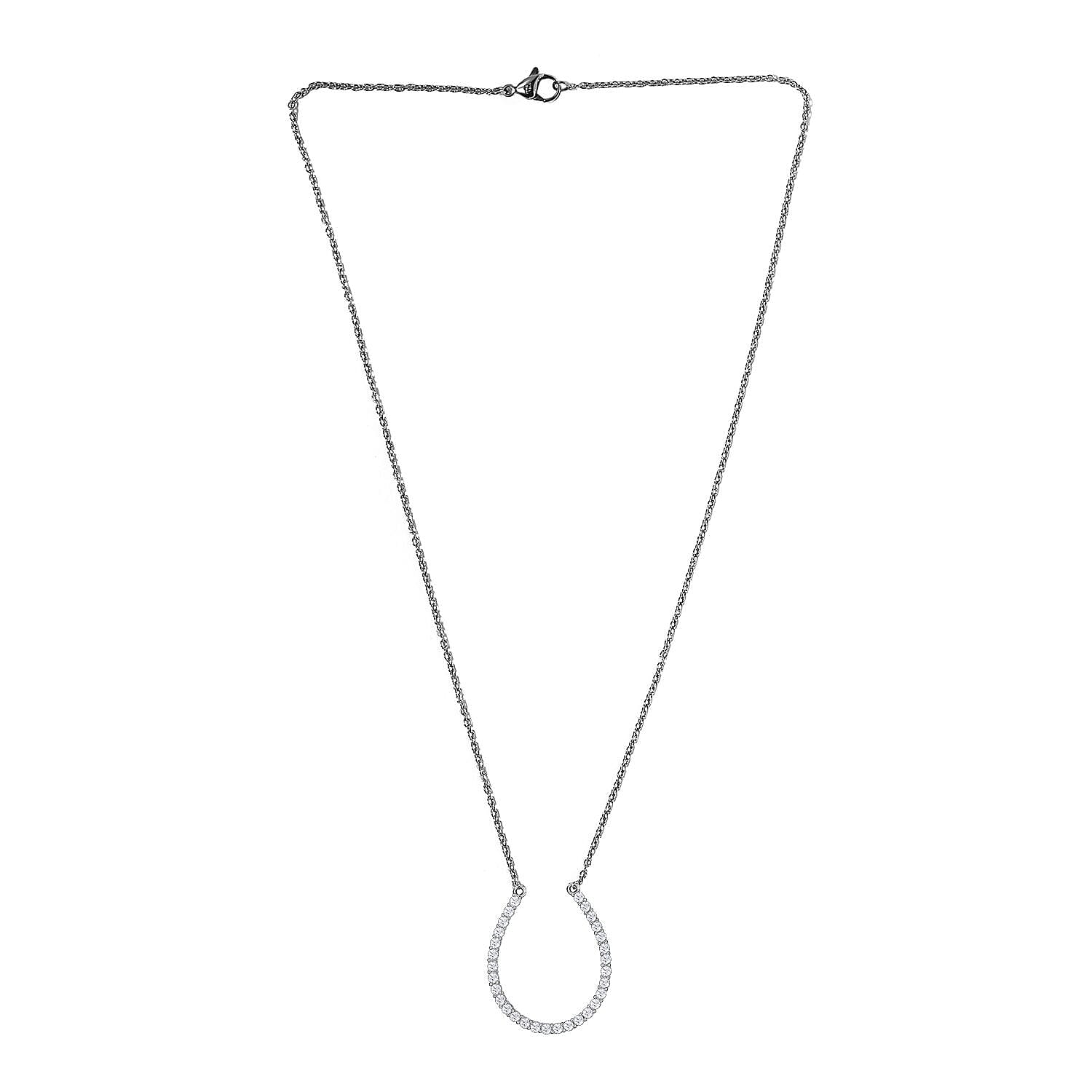 CZ Sterling Silver Horseshoe Necklace (Size 18) 1.89 Ct