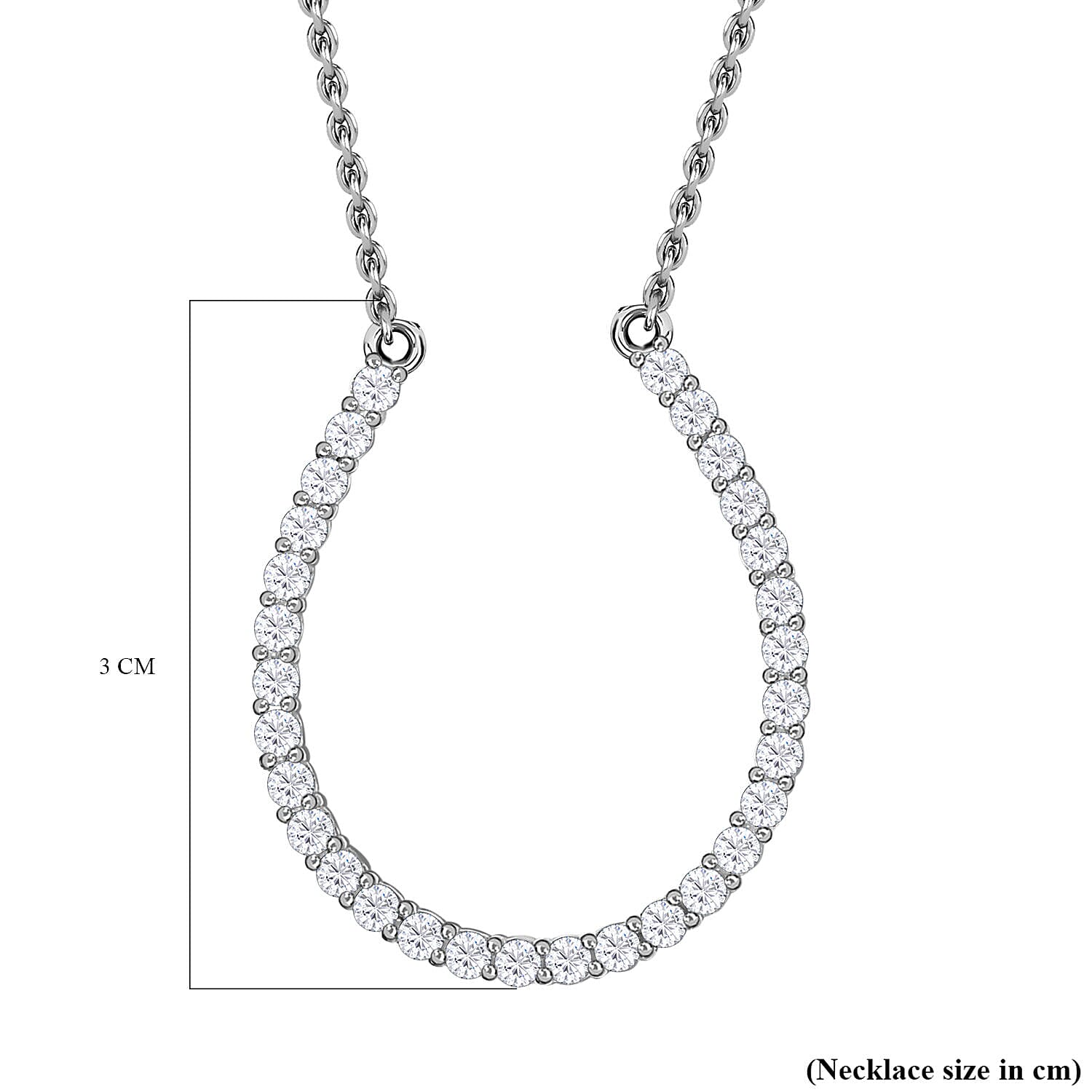 CZ Sterling Silver Horseshoe Necklace (Size 18) 1.89 Ct