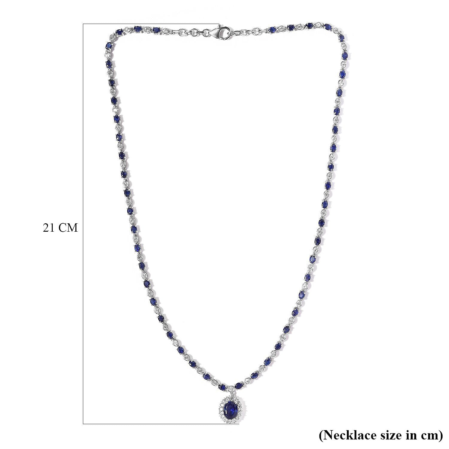 Designer Inspired - Masoala Sapphire and Natural Zircon Necklace (Size - 20) in Platinum Overlay Sterling Silver 17.06 Ct.