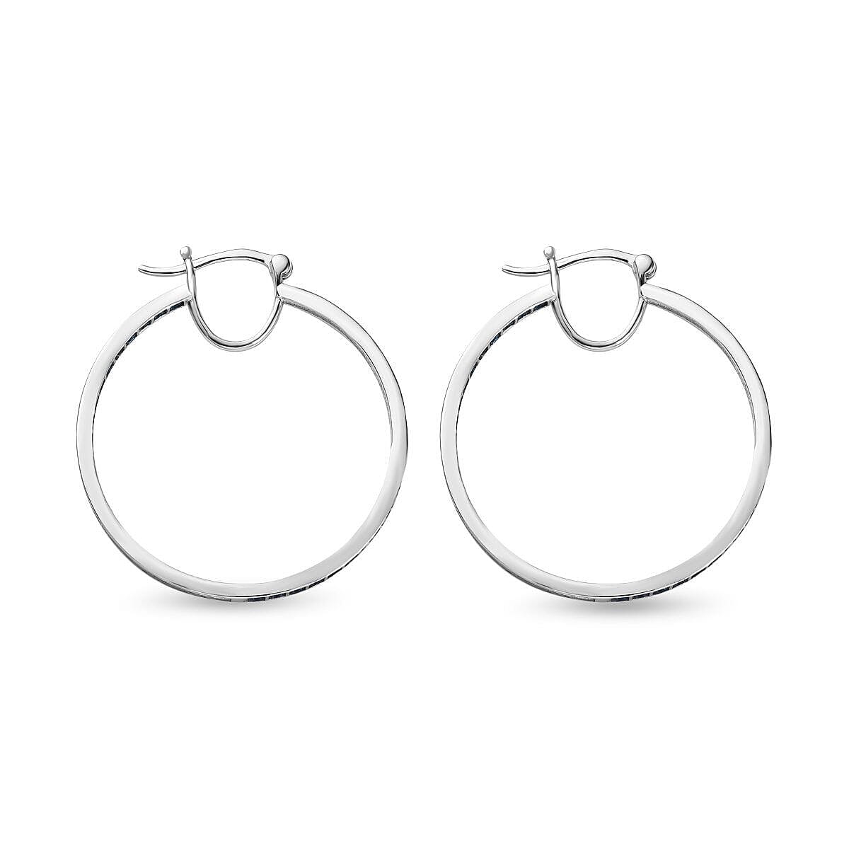 Blue Diamond Hoop Earrings in Platinum Overlay Sterling Silver 1.00 Ct, Silver Wt. 8.53 Gms.