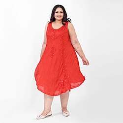 Tamsy Rayon Solid Dress (Size 44x1 in) - Red & Red