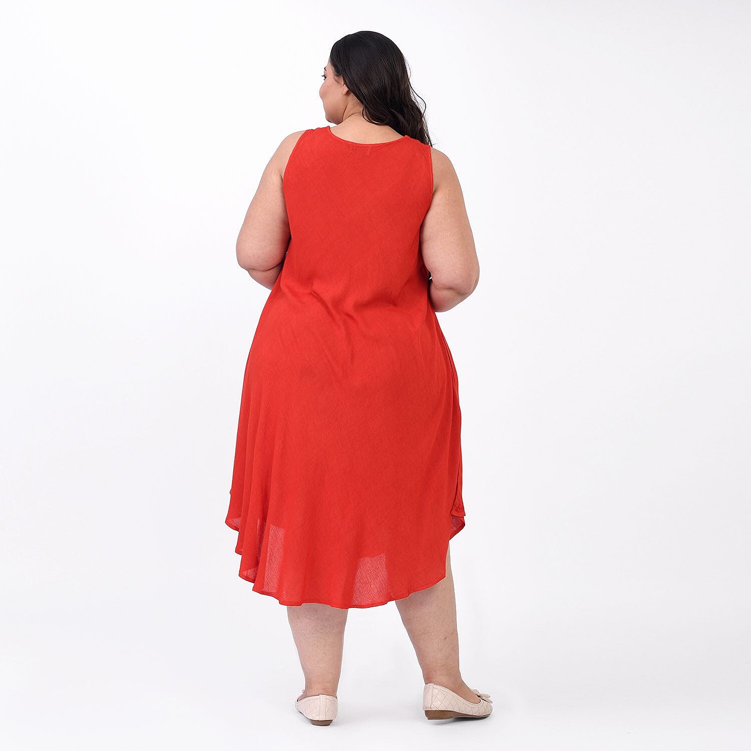 Tamsy Rayon Solid Dress (Size 44x1 in) - Red & Red