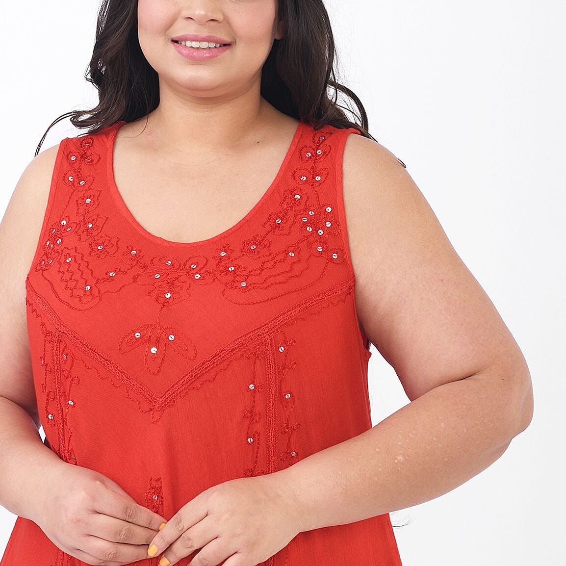 Tamsy Rayon Solid Dress (Size 44x1 in) - Red & Red