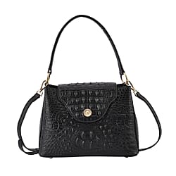 Genuine Leather Patterned Crossbody Bag (Size 27x10x19 cm) - Black & Black