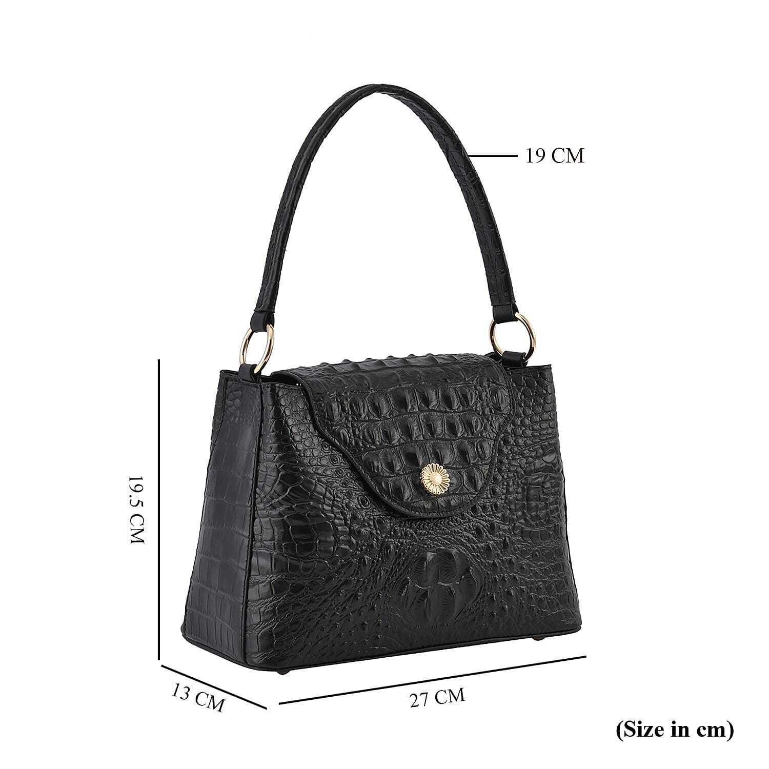 Genuine Leather Patterned Crossbody Bag (Size 27x10x19 cm) - Black & Black