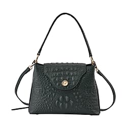 Genuine Leather Patterned Crossbody Bag (Size 27x10x19 cm) - Black & Black