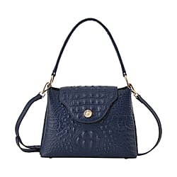 Genuine Leather Patterned Crossbody Bag (Size 27x10x19 cm) - Black & Black