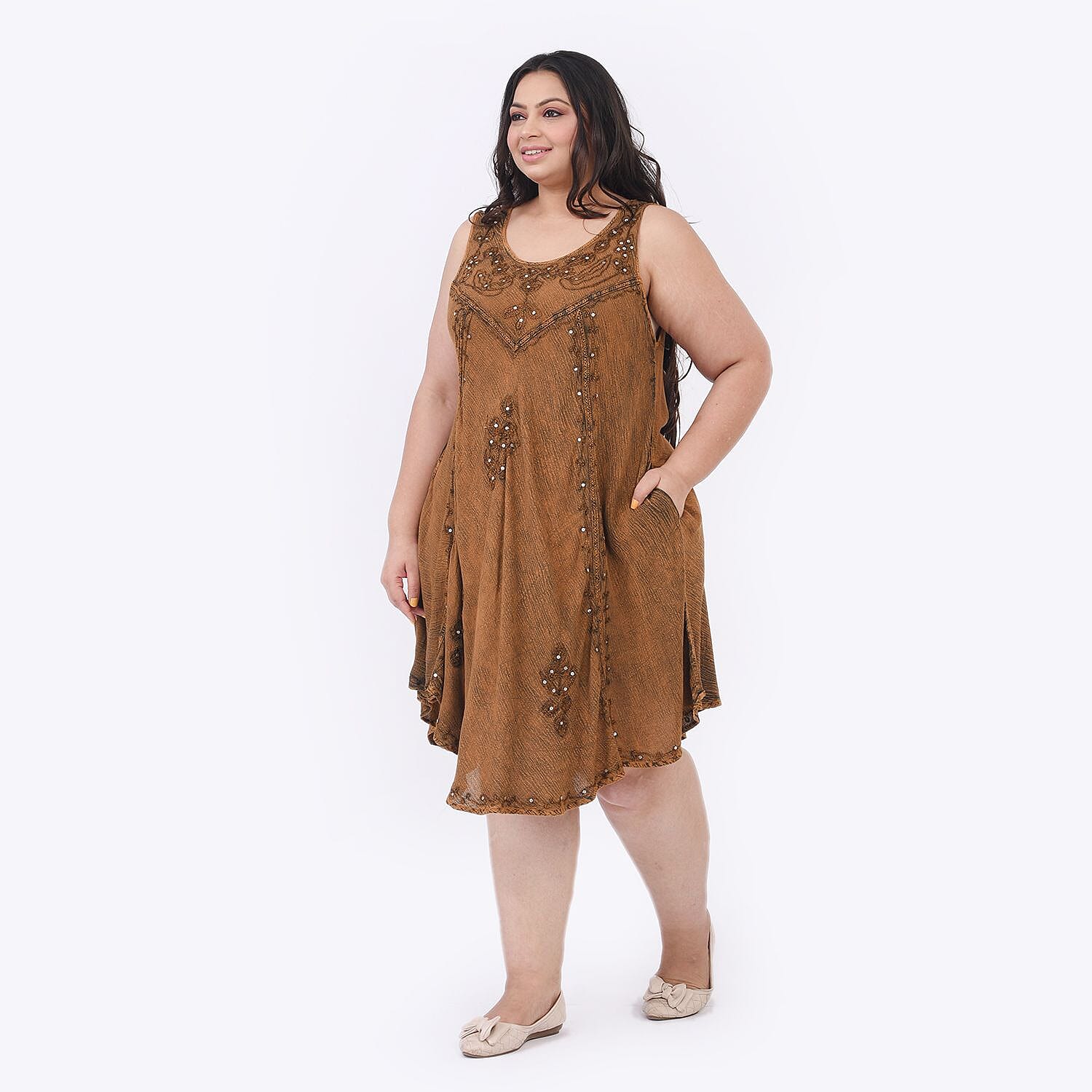 Tamsy Rayon Solid Dress (Size 44x1 in) - Red & Red