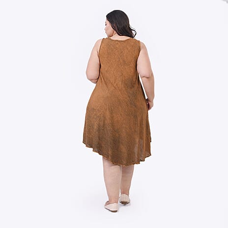 100% Viscose Sequin Embroidered Umbrella Dress with Pockets (One Size Curve, 20-26) - Coffee
