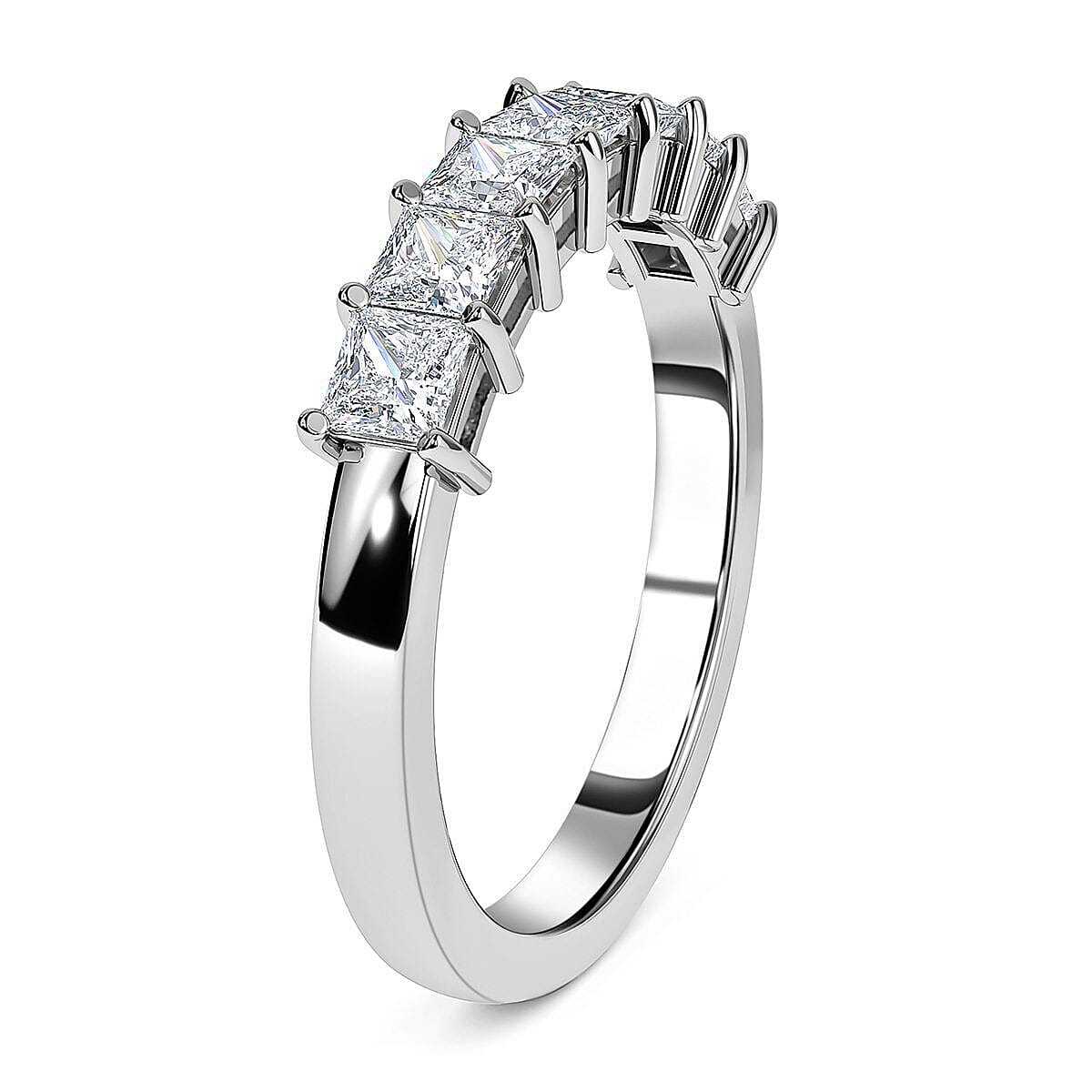 Moissanite Half Eternity Ring in Platinum Overlay Sterling Silver 1.00 Ct.