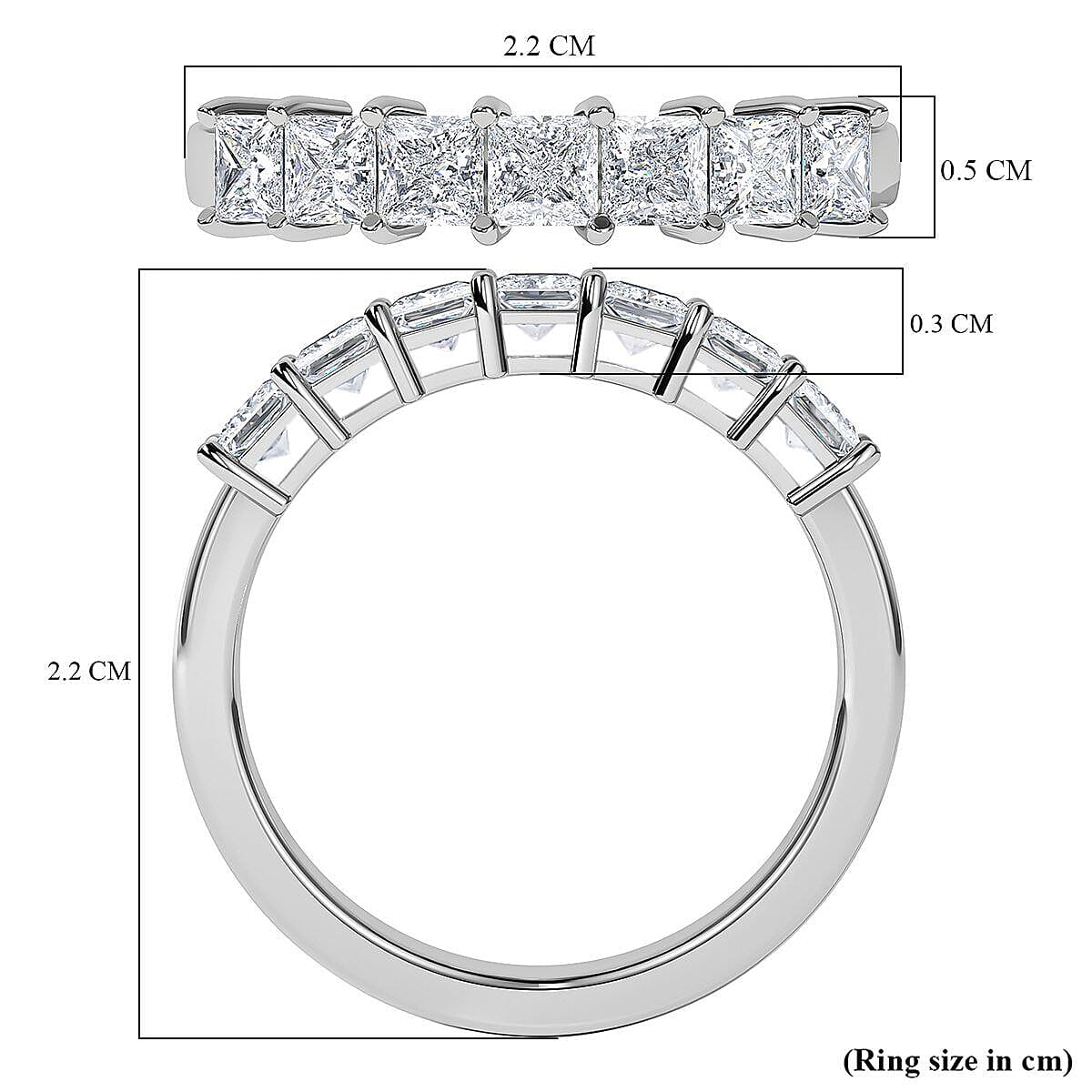 Moissanite Half Eternity Ring in Platinum Overlay Sterling Silver 1.00 Ct.