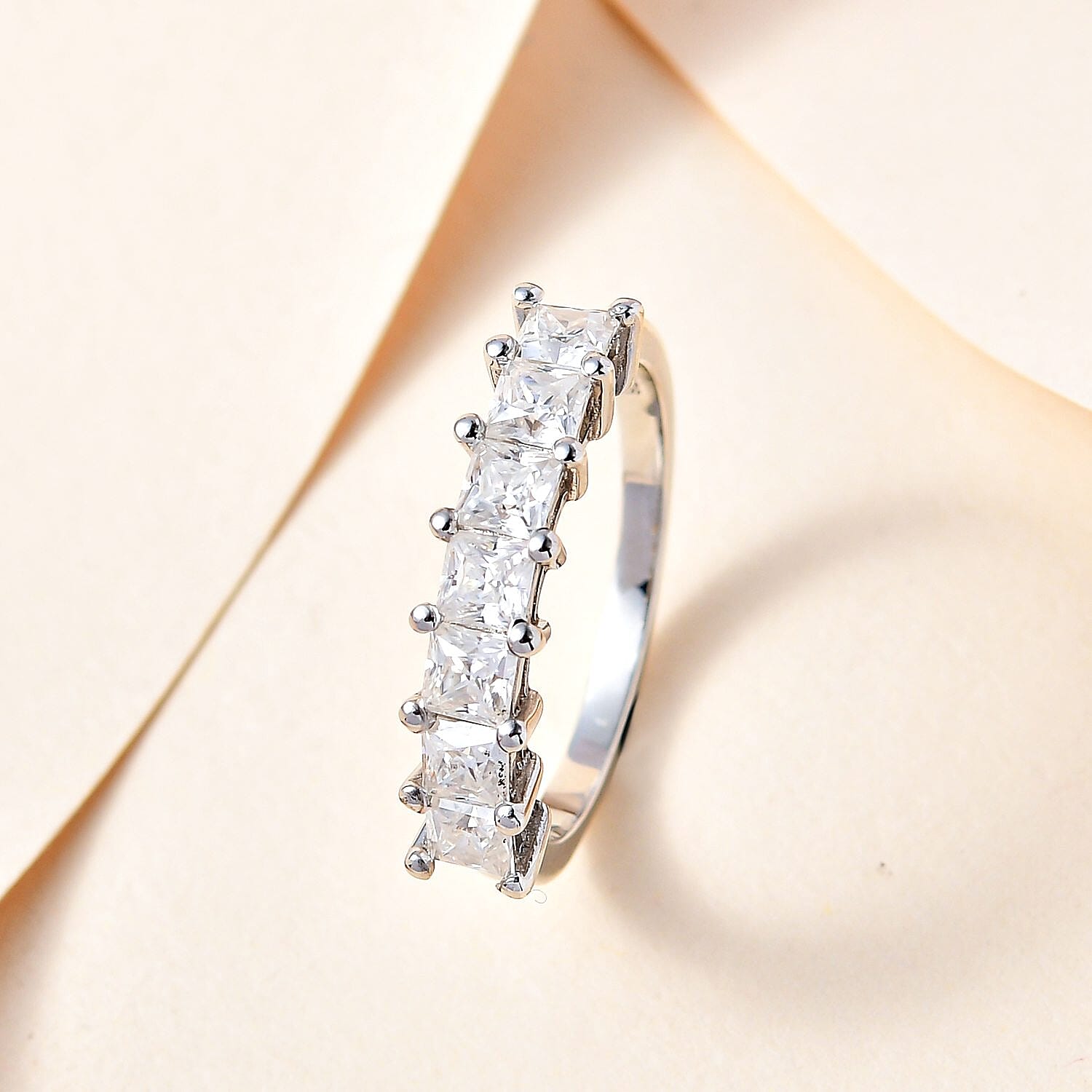 Moissanite Half Eternity Ring in Platinum Overlay Sterling Silver 1.00 Ct.