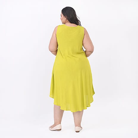 Summer Closeout -TAMSY 100% Viscose Sequin Floral Embroidery Umbrella Dress - (One Size Curve 20-26) - Lime