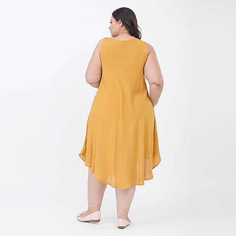 100% Viscose Sequin Embroidered Umbrella Dress with Pockets (One Size Curve, 20-26) - Orange