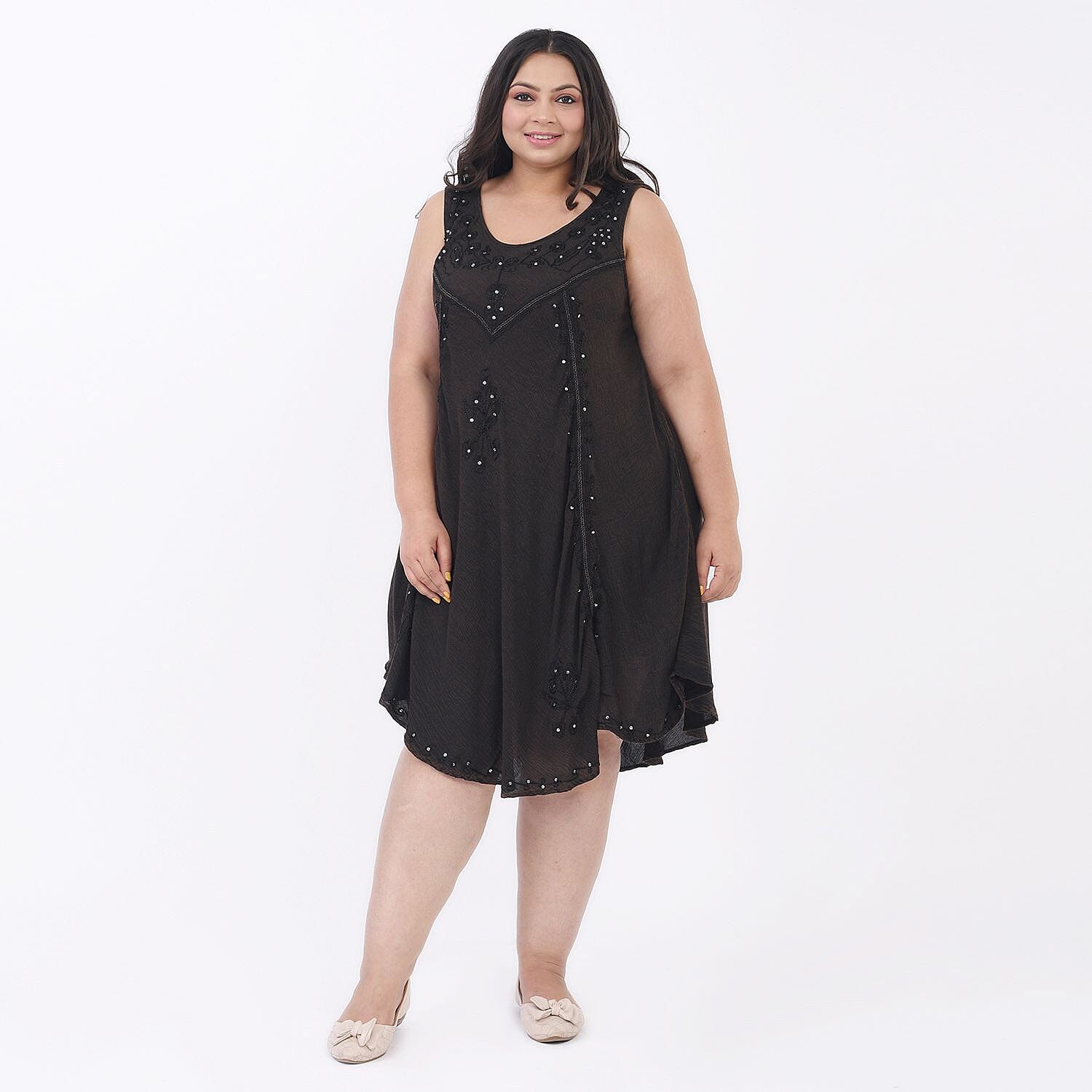 Tamsy Rayon Solid Dress (Size 44x1 in) - Red & Red