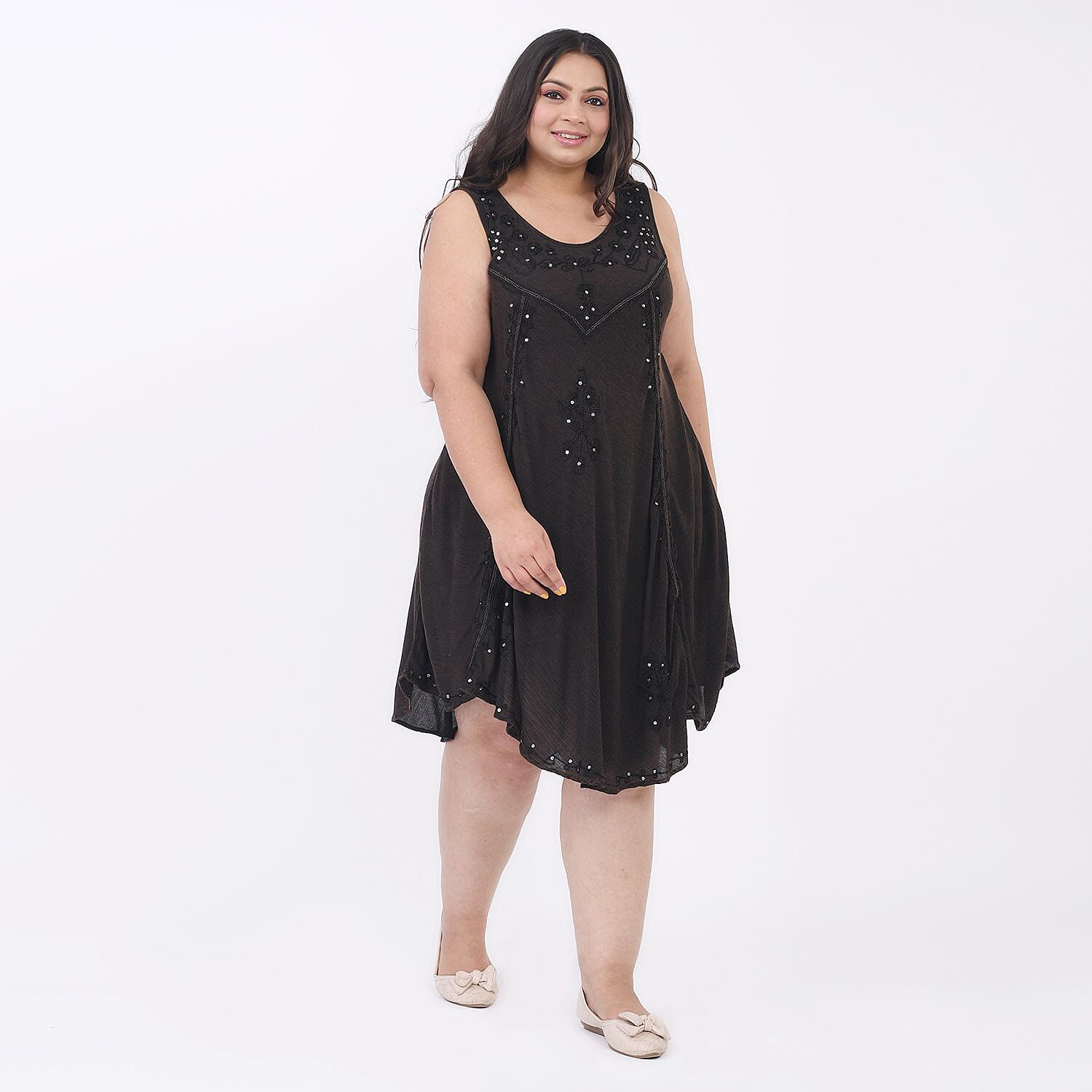 Tamsy Rayon Solid Dress (Size 44x1 in) - Red & Red