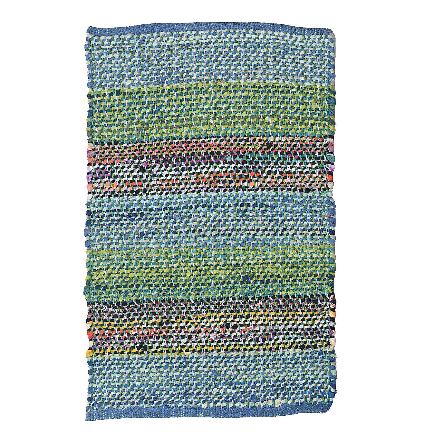 Handwoven Cotton Rag Mat (Size 90x60) - Turquoise and Multi