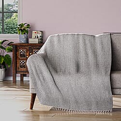 Cotton Chevron Patterned Throw Blanket (Size 170x130 cm) - Cream