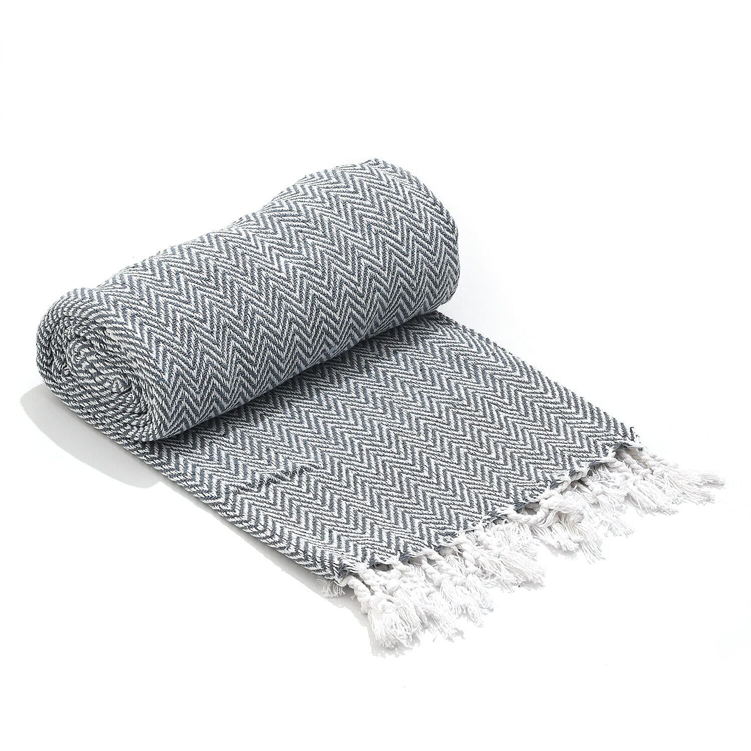 Cotton Chevron Patterned Throw Blanket (Size 170x130 cm) - Cream