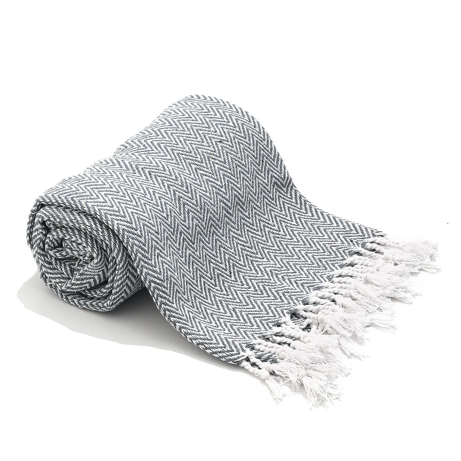 Cotton Chevron Patterned Throw Blanket (Size 170x130 cm) - Cream