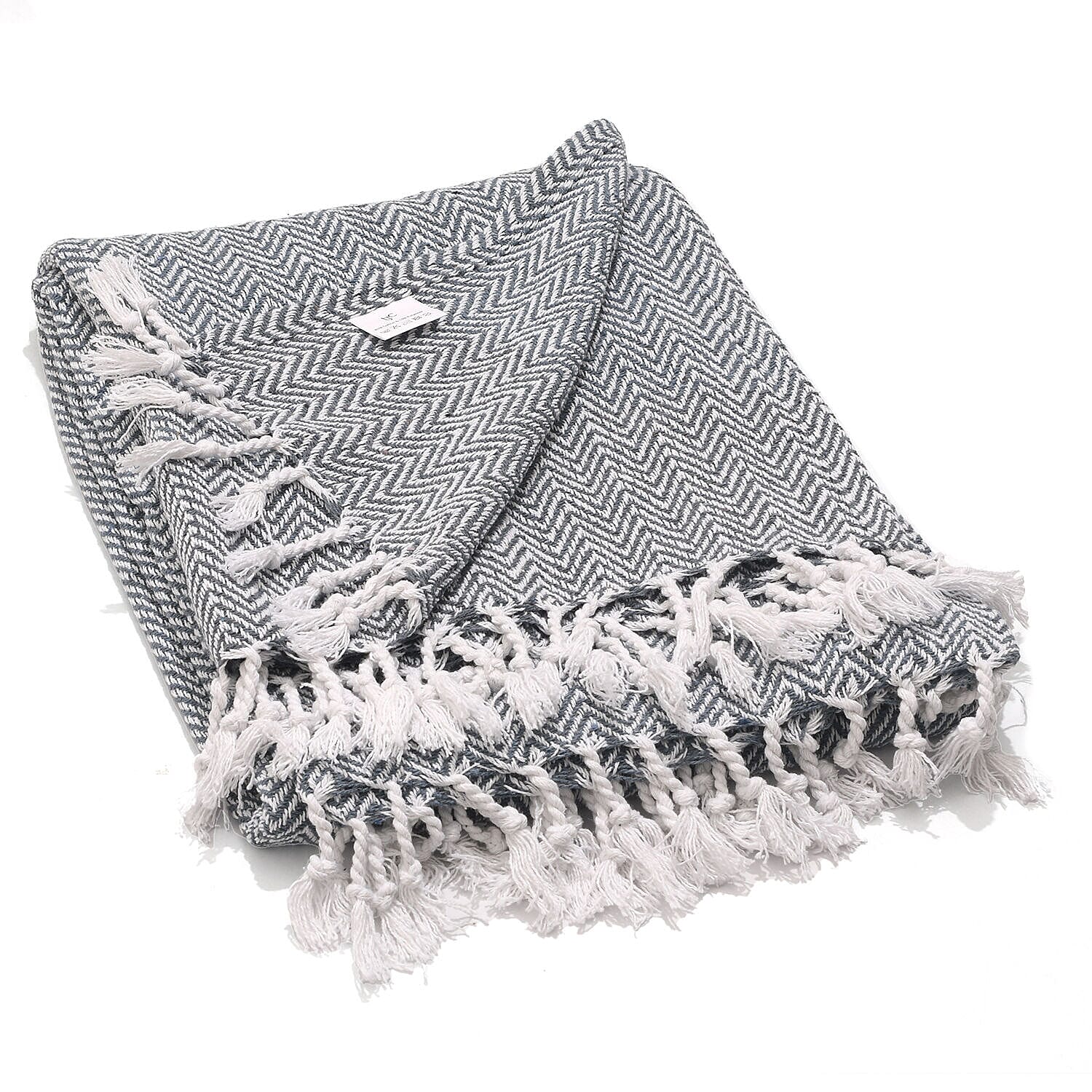 Cotton Chevron Patterned Throw Blanket (Size 170x130 cm) - Cream