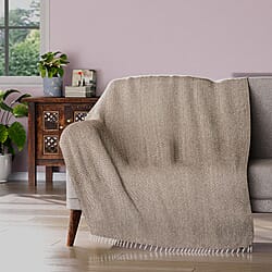 Cotton Chevron Patterned Throw Blanket (Size 170x130 cm) - Cream