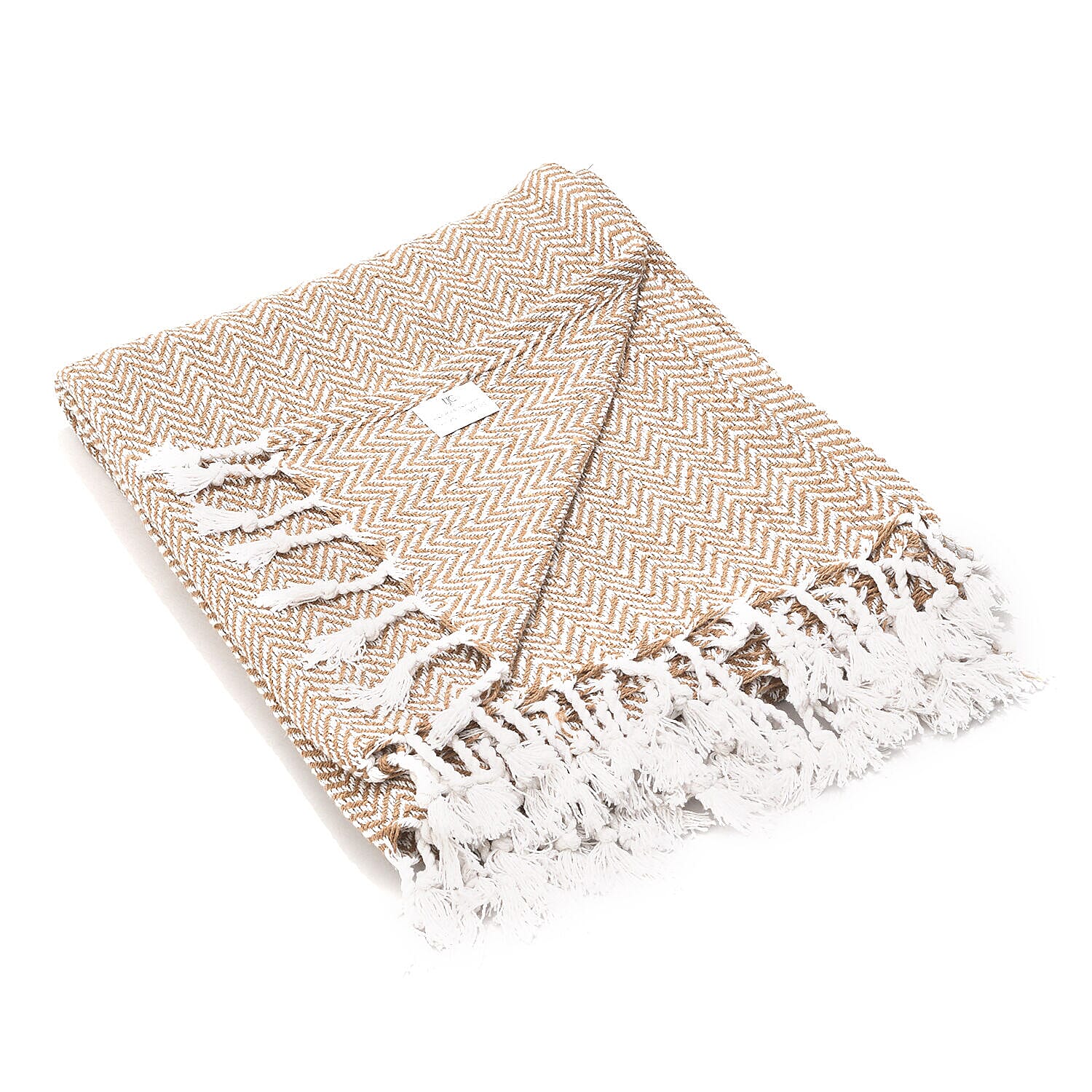 Cotton Chevron Patterned Throw Blanket (Size 170x130 cm) - Beige