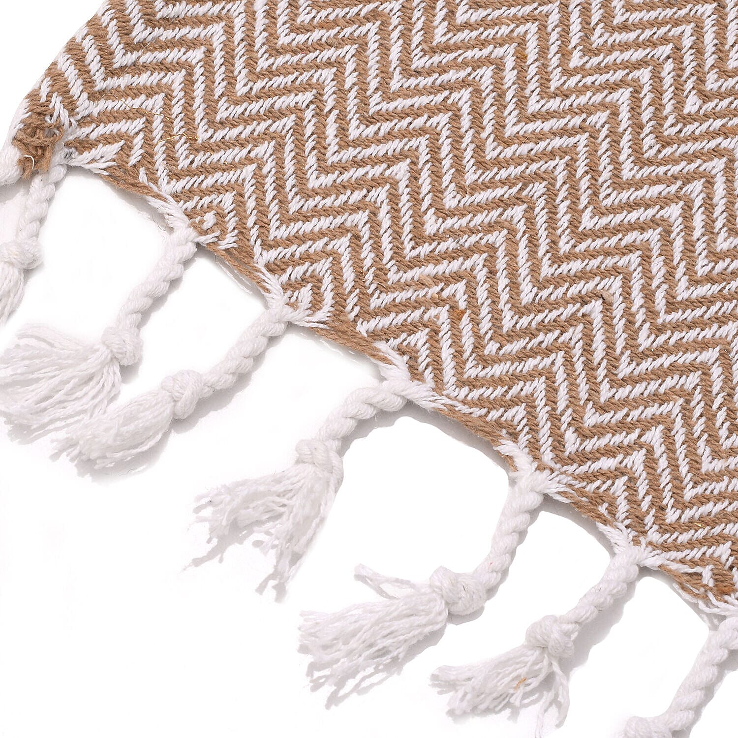 Cotton Chevron Patterned Throw Blanket (Size 170x130 cm) - Beige