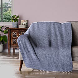 Cotton Chevron Patterned Throw Blanket (Size 170x130 cm) - Cream