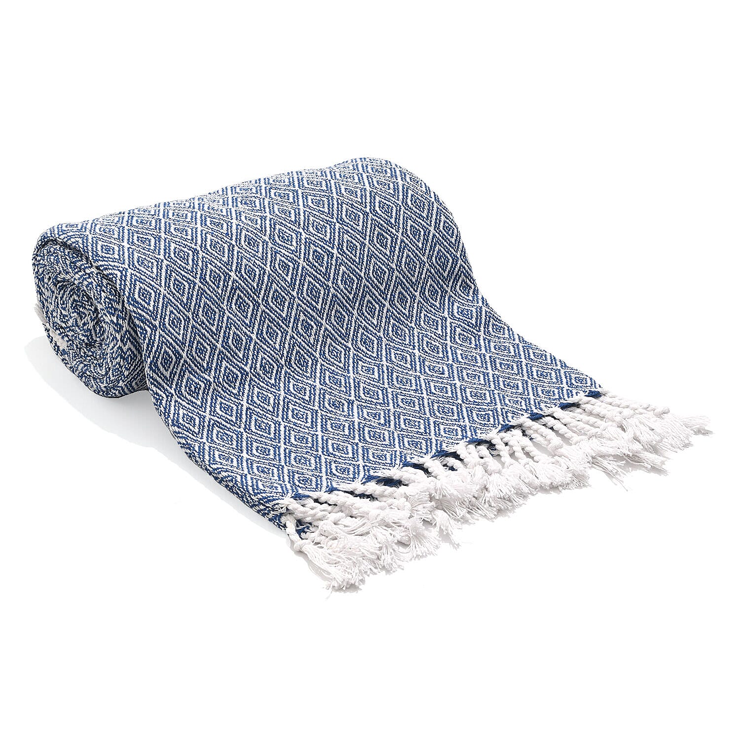 Cotton Chevron Patterned Throw Blanket (Size 170x130 cm) - Blue