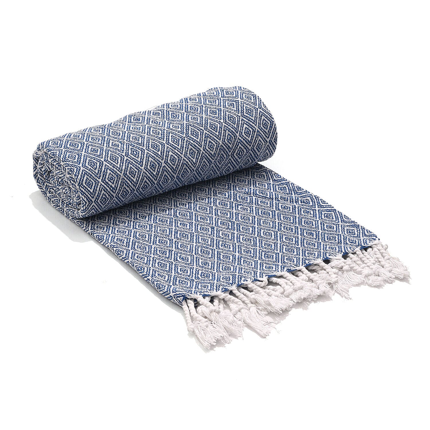 Cotton Chevron Patterned Throw Blanket (Size 170x130 cm) - Blue