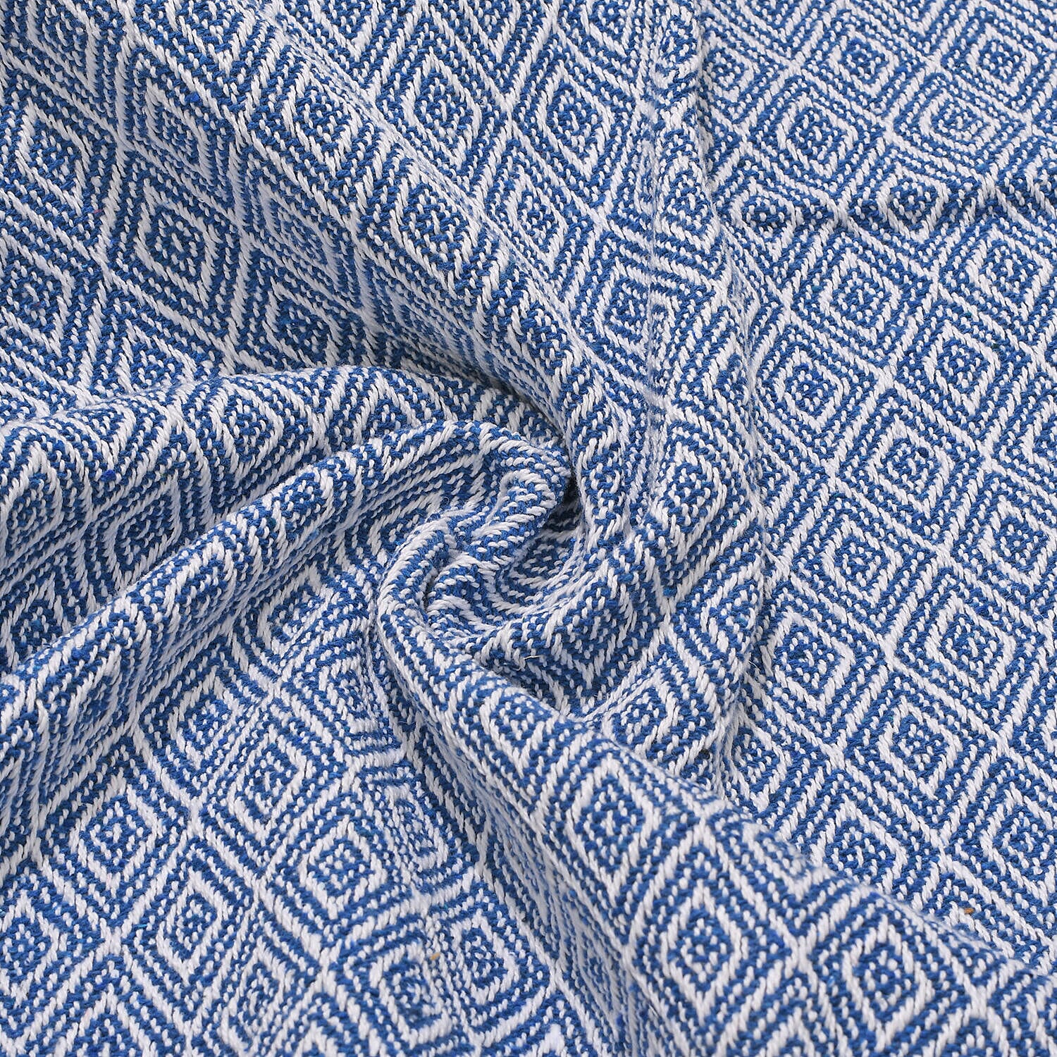 Cotton Chevron Patterned Throw Blanket (Size 170x130 cm) - Blue