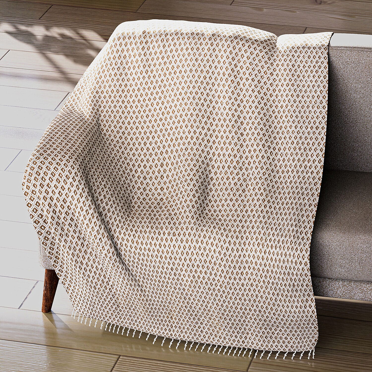 Cotton Chevron Patterned Throw Blanket (Size 170x130 cm) - Brown