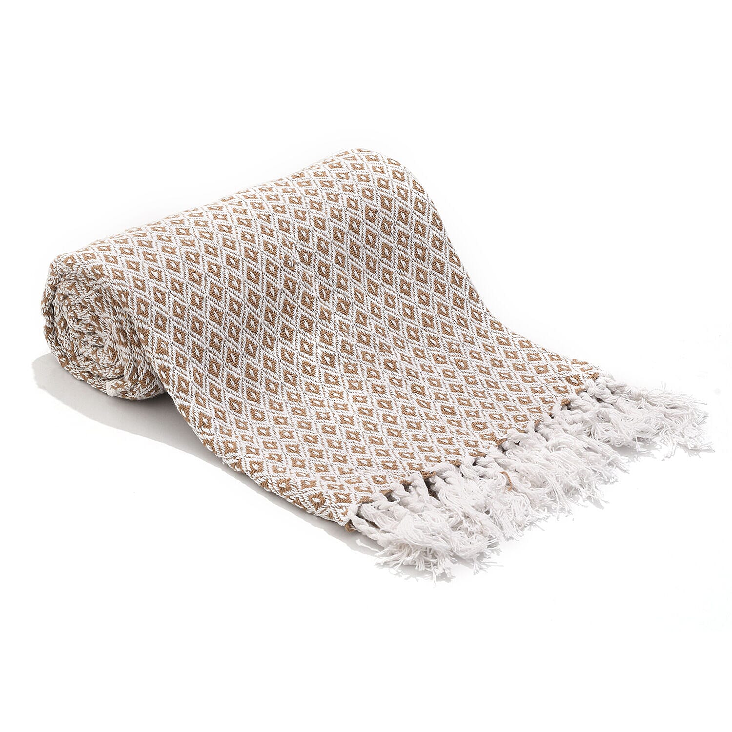 Cotton Chevron Patterned Throw Blanket (Size 170x130 cm) - Brown