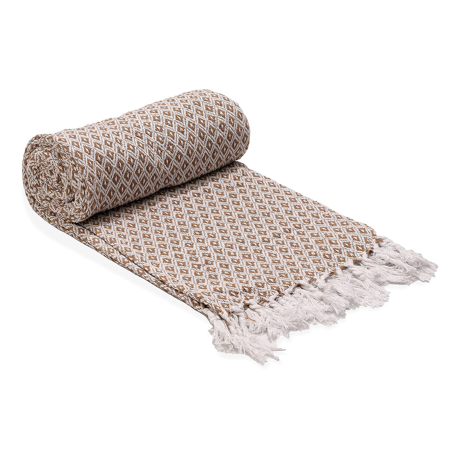 Cotton Chevron Patterned Throw Blanket (Size 170x130 cm) - Brown