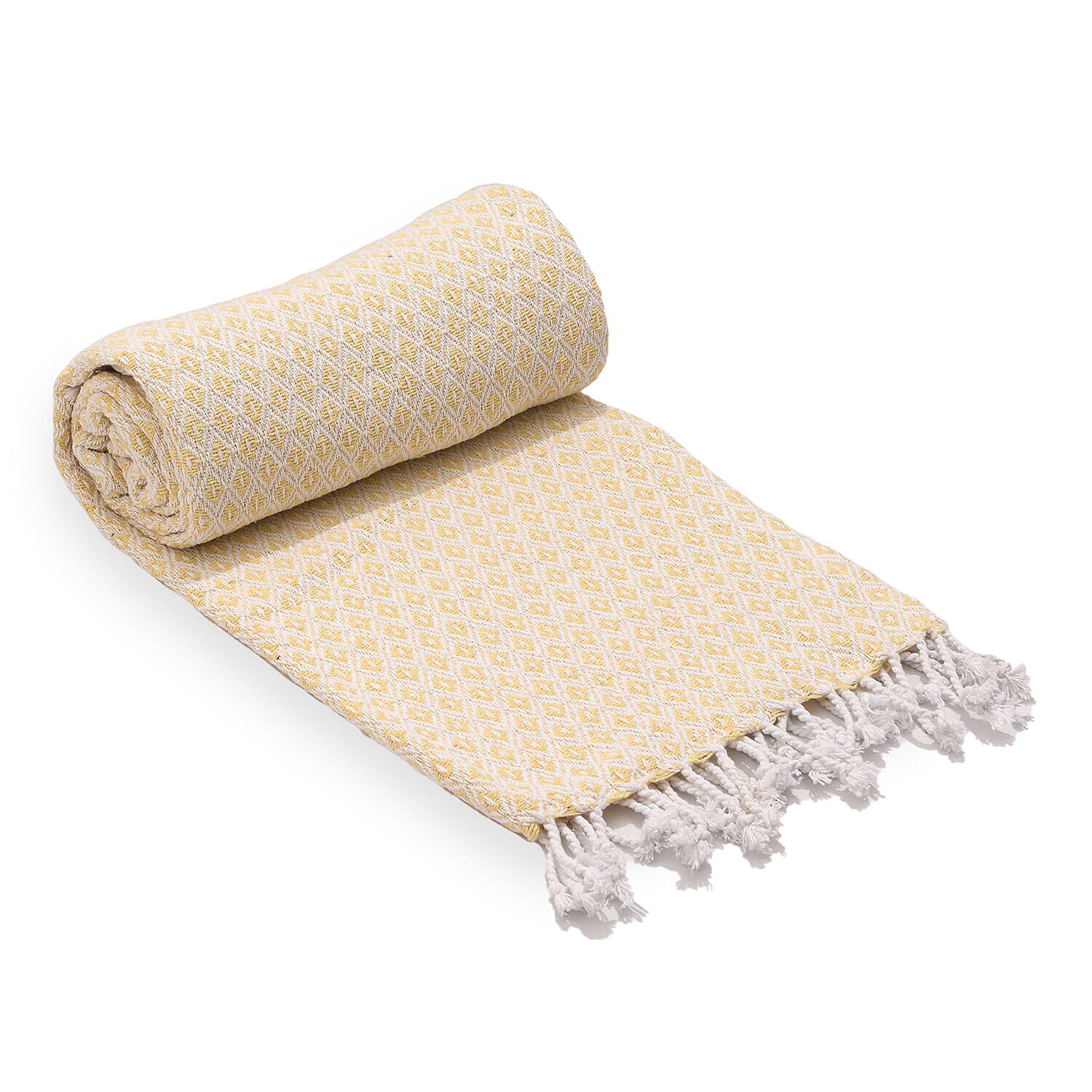 Cotton Chevron Patterned Throw Blanket (Size 170x130 cm) - Yellow