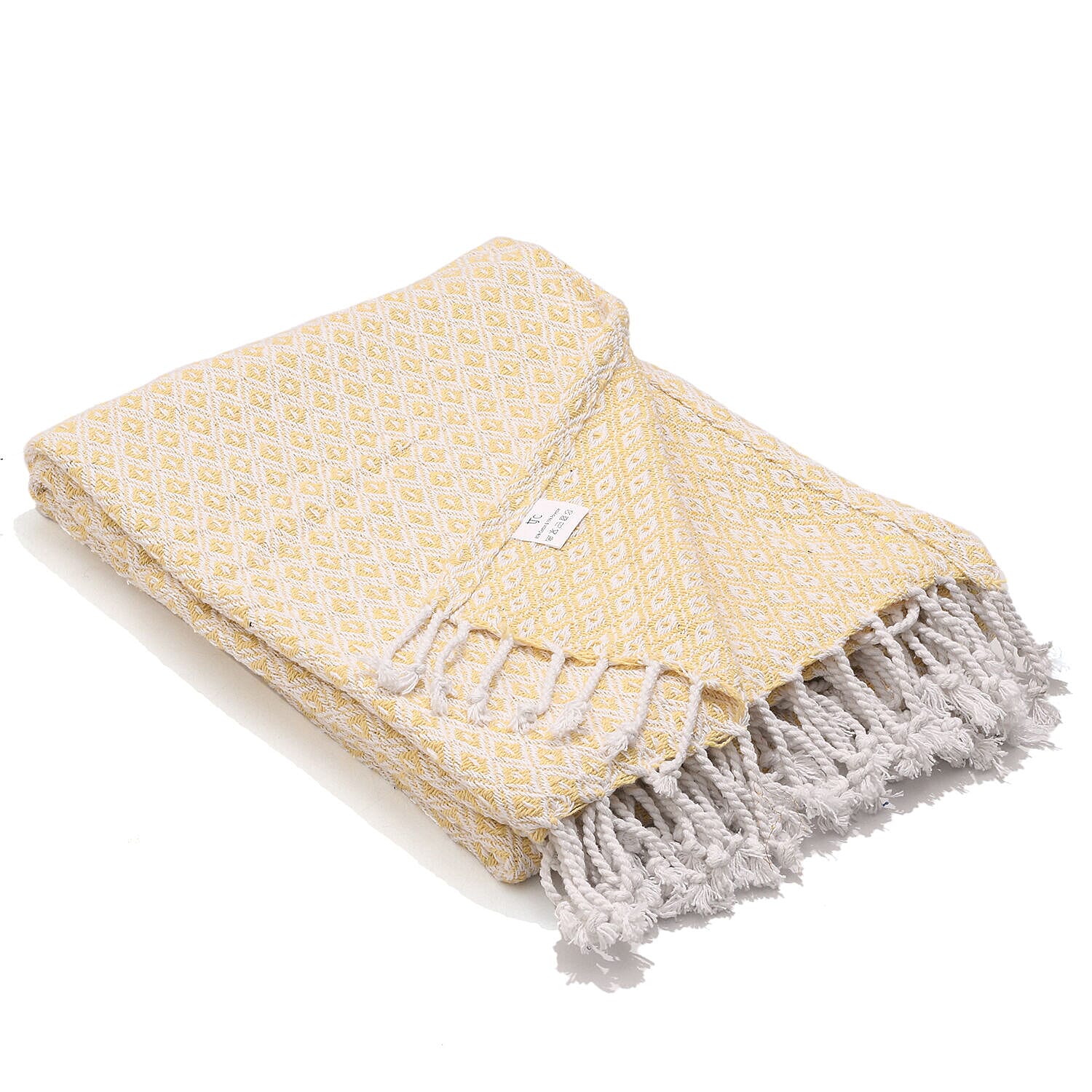 Cotton Chevron Patterned Throw Blanket (Size 170x130 cm) - Yellow