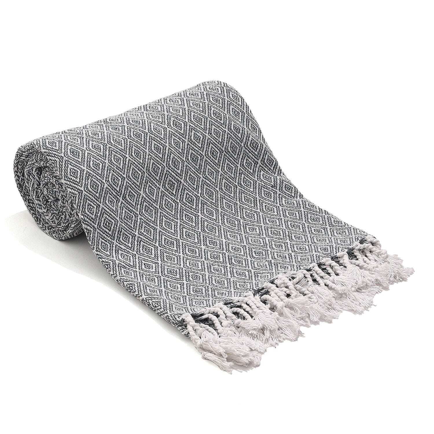 Cotton Chevron Patterned Throw Blanket (Size 170x130 cm) - Light Grey