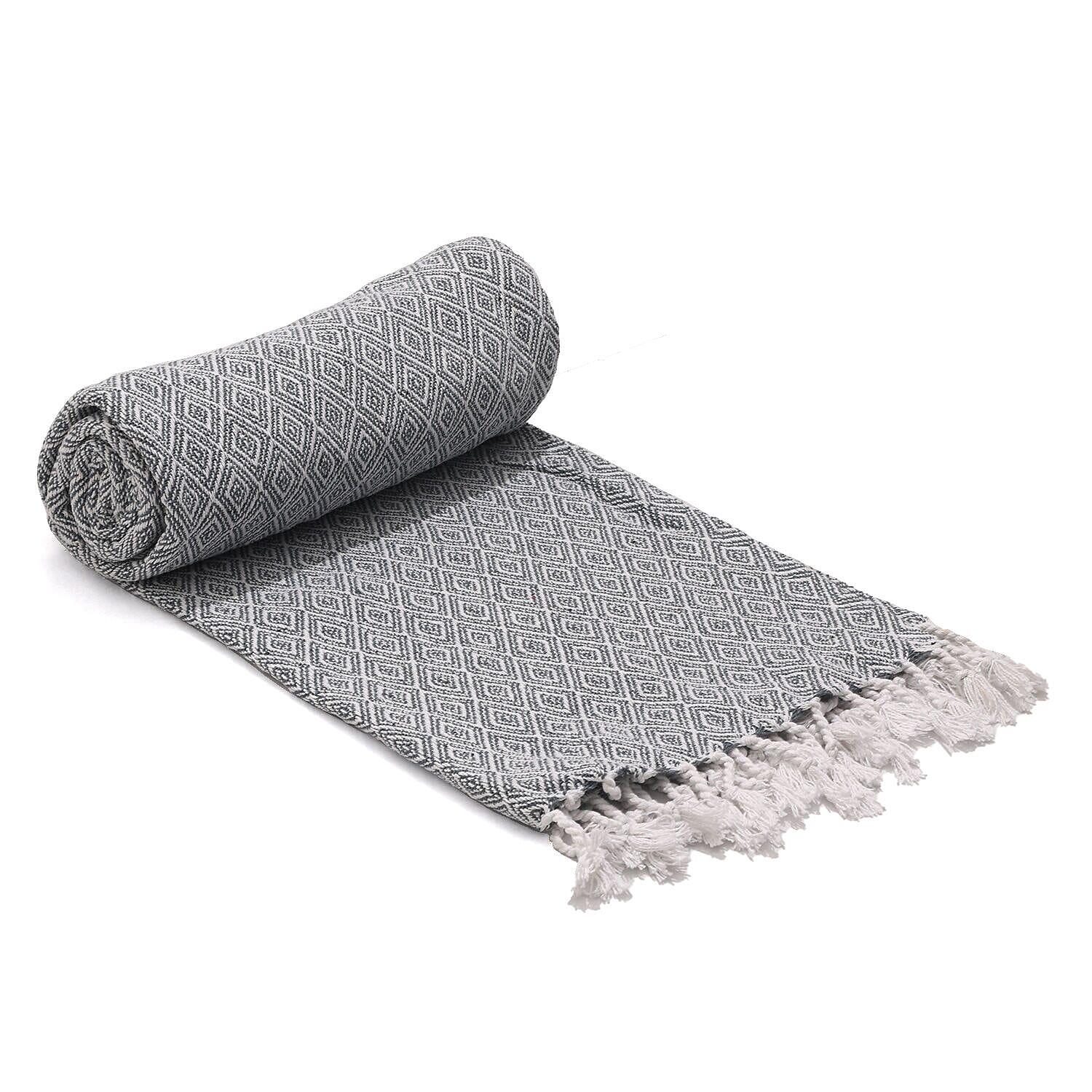 Cotton Chevron Patterned Throw Blanket (Size 170x130 cm) - Light Grey