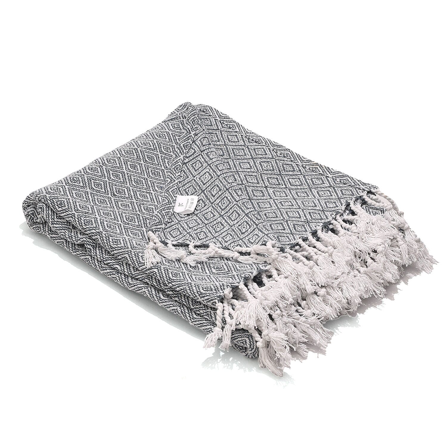 Cotton Chevron Patterned Throw Blanket (Size 170x130 cm) - Light Grey