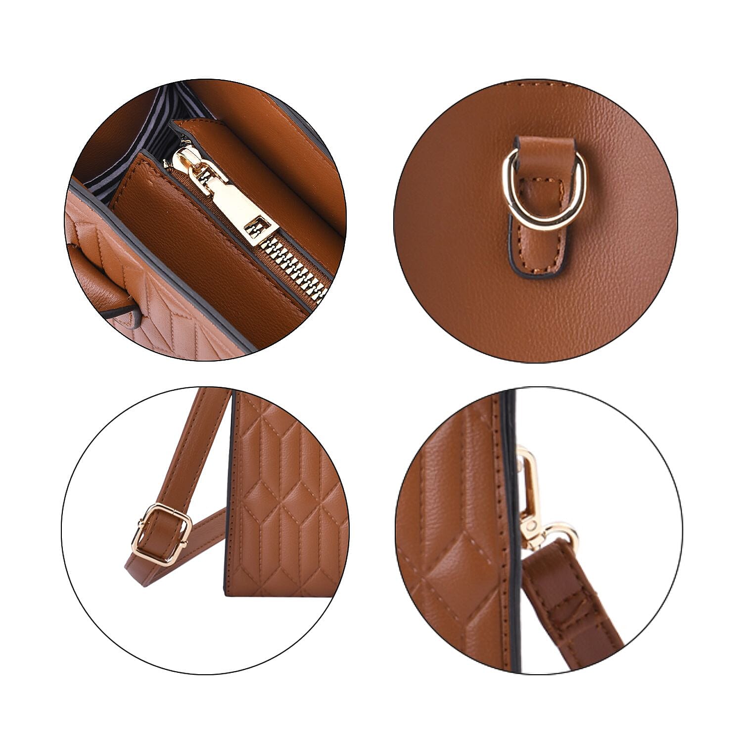 Ribbed Pattern Crossbody Bag - Tan