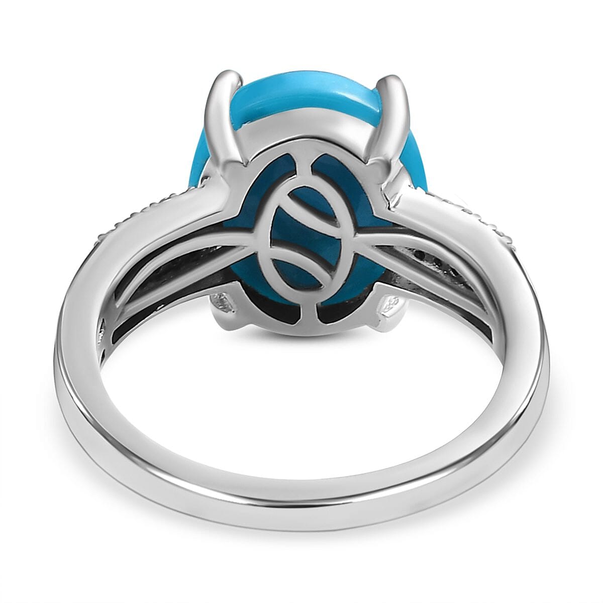 Arizona Sleeping Beauty Turquoise, Boi Ploi Black Spinel and Natural Zircon Ring in Platinum Overlay Sterling Silver 4.40 Ct.