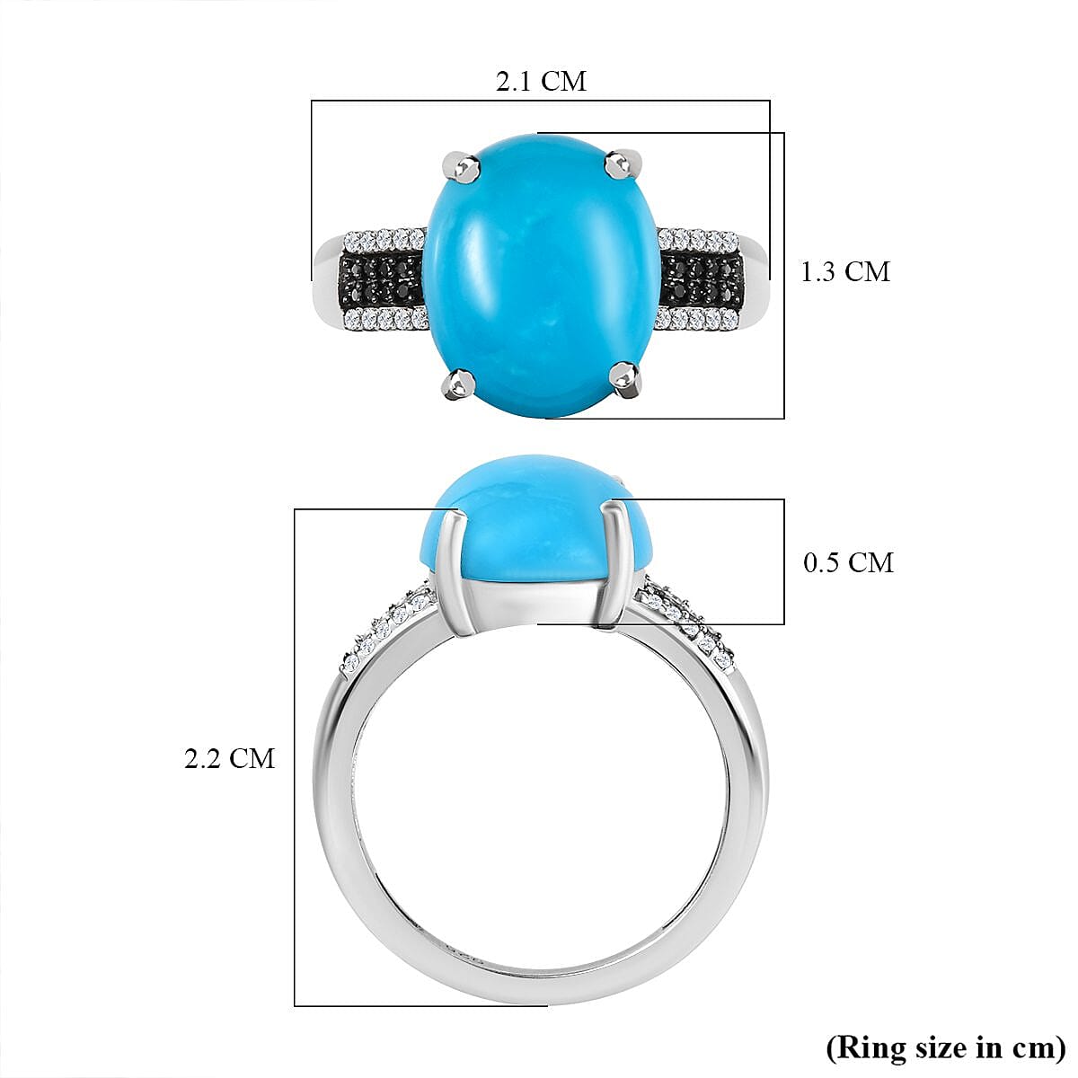 Arizona Sleeping Beauty Turquoise, Boi Ploi Black Spinel and Natural Zircon Ring in Platinum Overlay Sterling Silver 4.40 Ct.