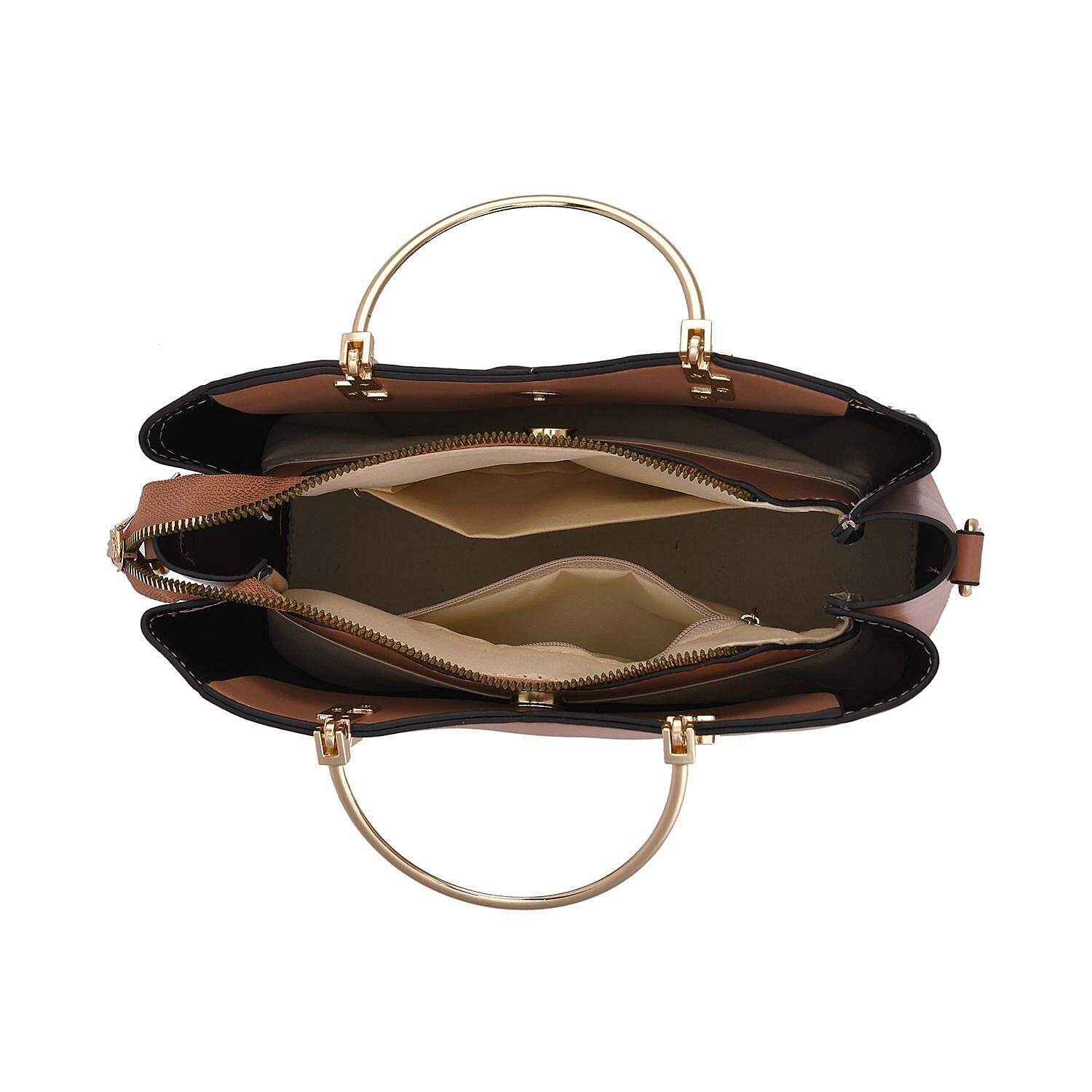 Closeout - Parisian Chic Style Metal Handle Handbag -Navy Blue - Pink