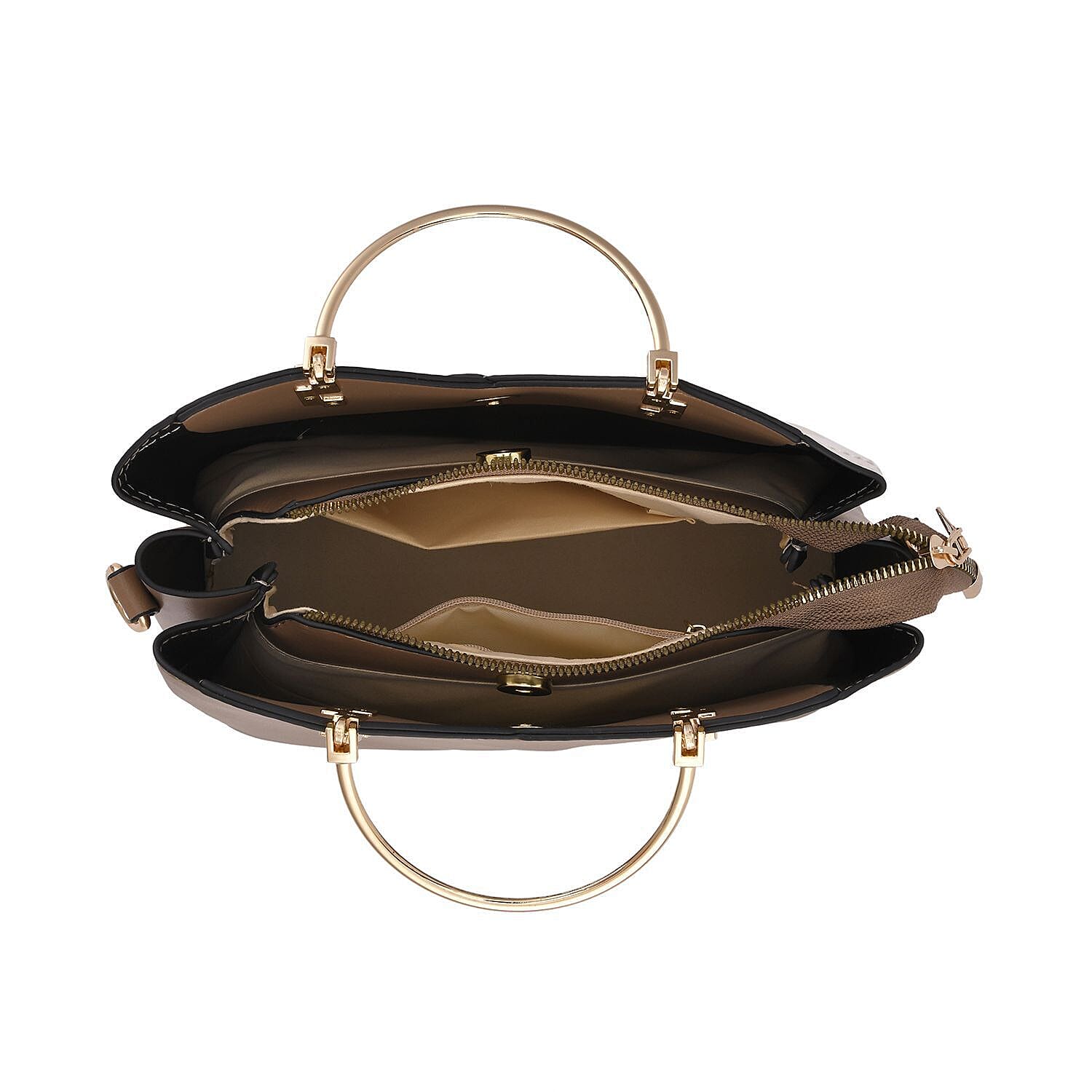 Closeout - Parisian Chic Style Metal Handle Handbag (Size 29x21x14 Cm) - White & Beige