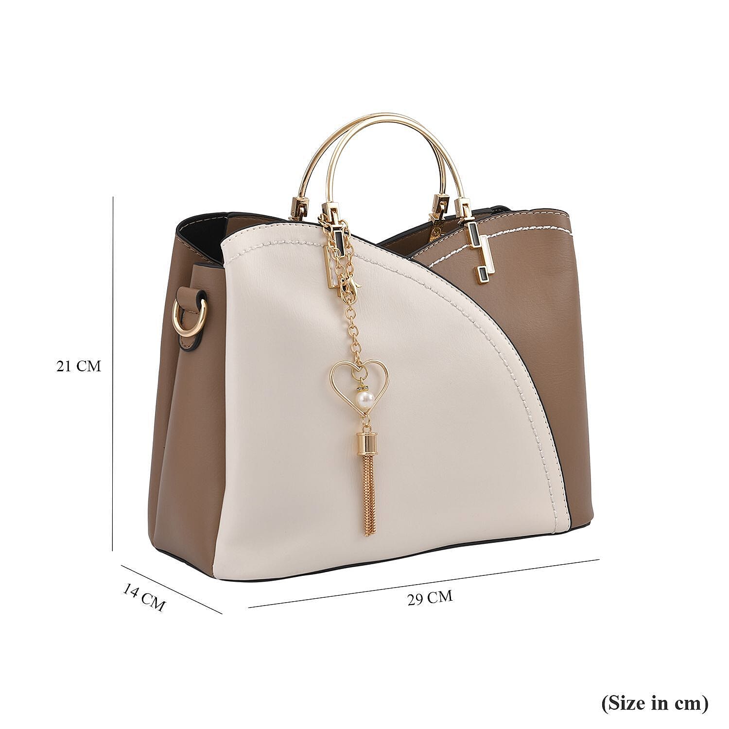 Closeout - Parisian Chic Style Metal Handle Handbag (Size 29x21x14 Cm) - White & Beige